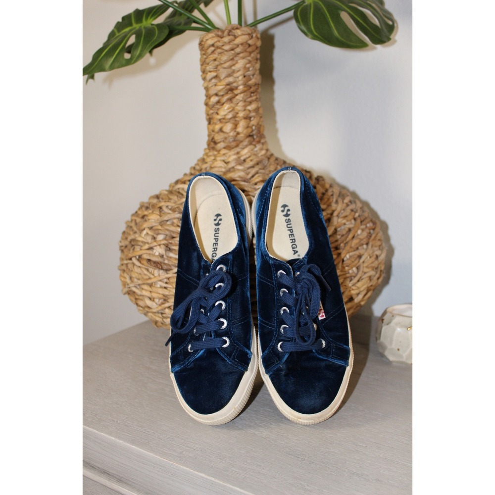 Superga Velvet Sneakers Navy Blue Women Shoes Size 7.5 - Picture 2 of 5